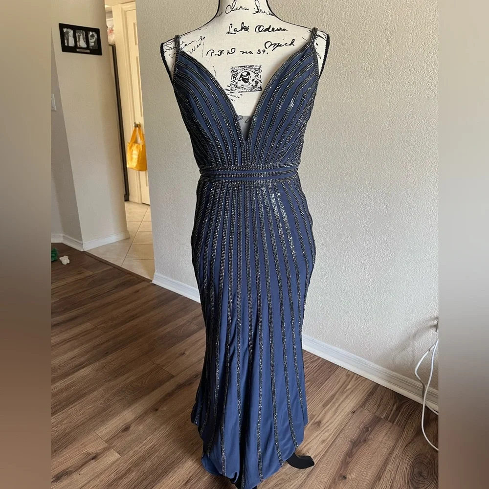 Jovani Midnight Blue Sequin Maxi Prom/Evening Dress - Picture 2 of 7